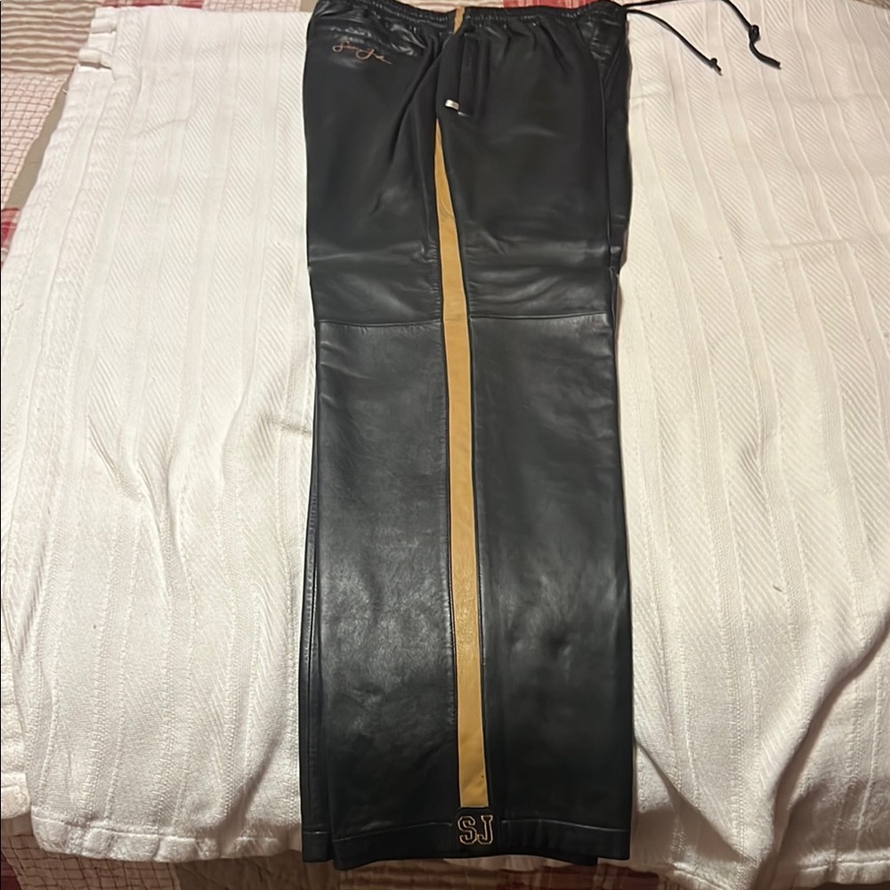 Sean John SJ Black and Tan Leather Pants XL